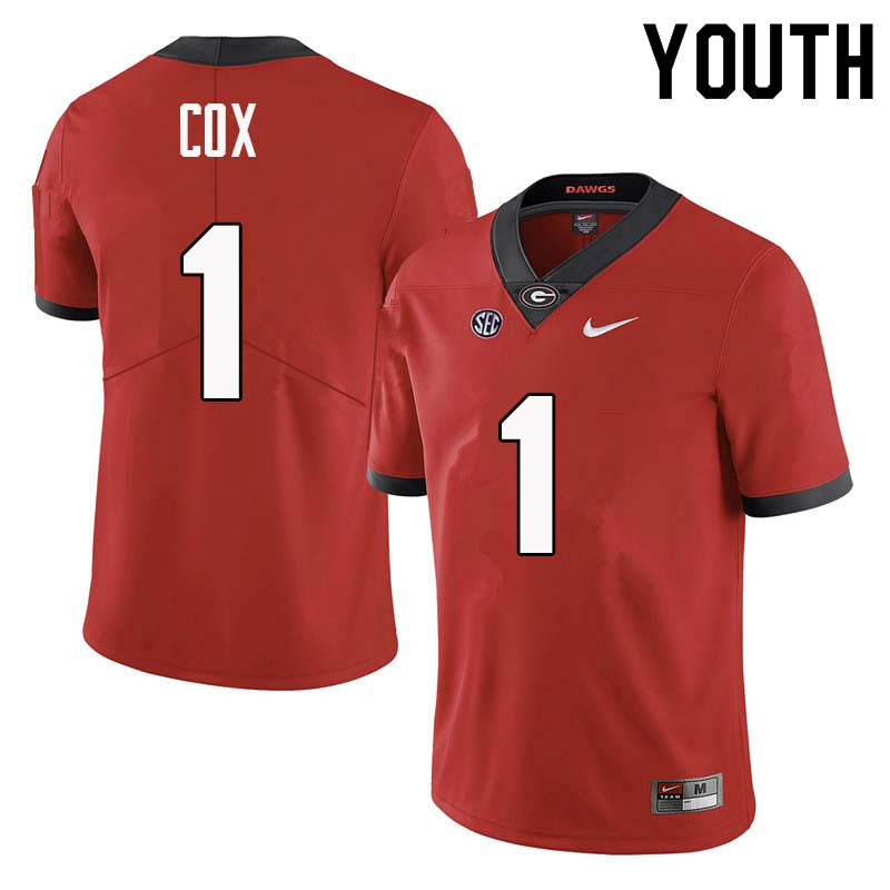 Youth Georgia Bulldogs #1 Brenton Cox College Football Jerseys Sale-Red - Click Image to Close